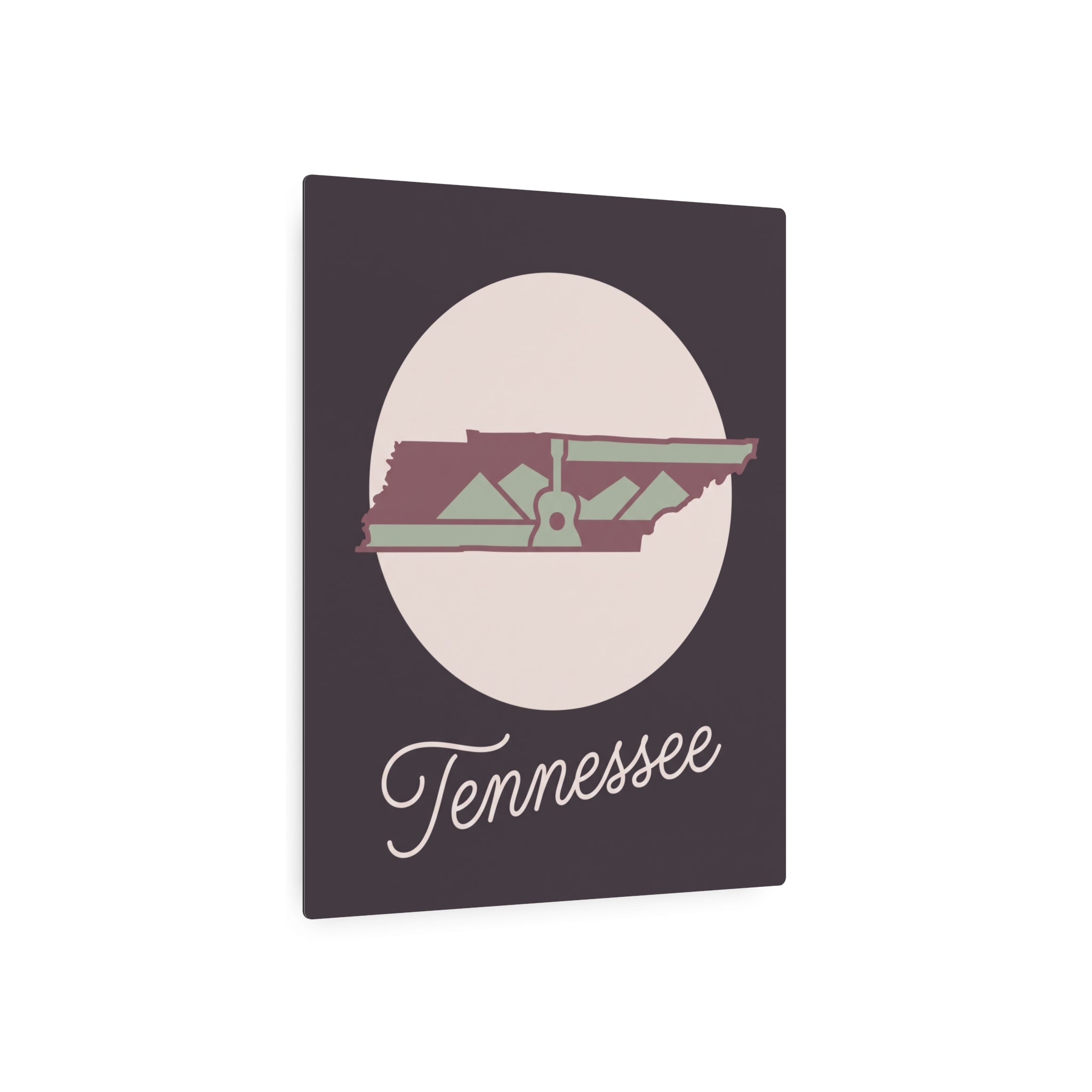 Tennessee metal wall art, dark mauve square with Tennessee script and circular state emblem