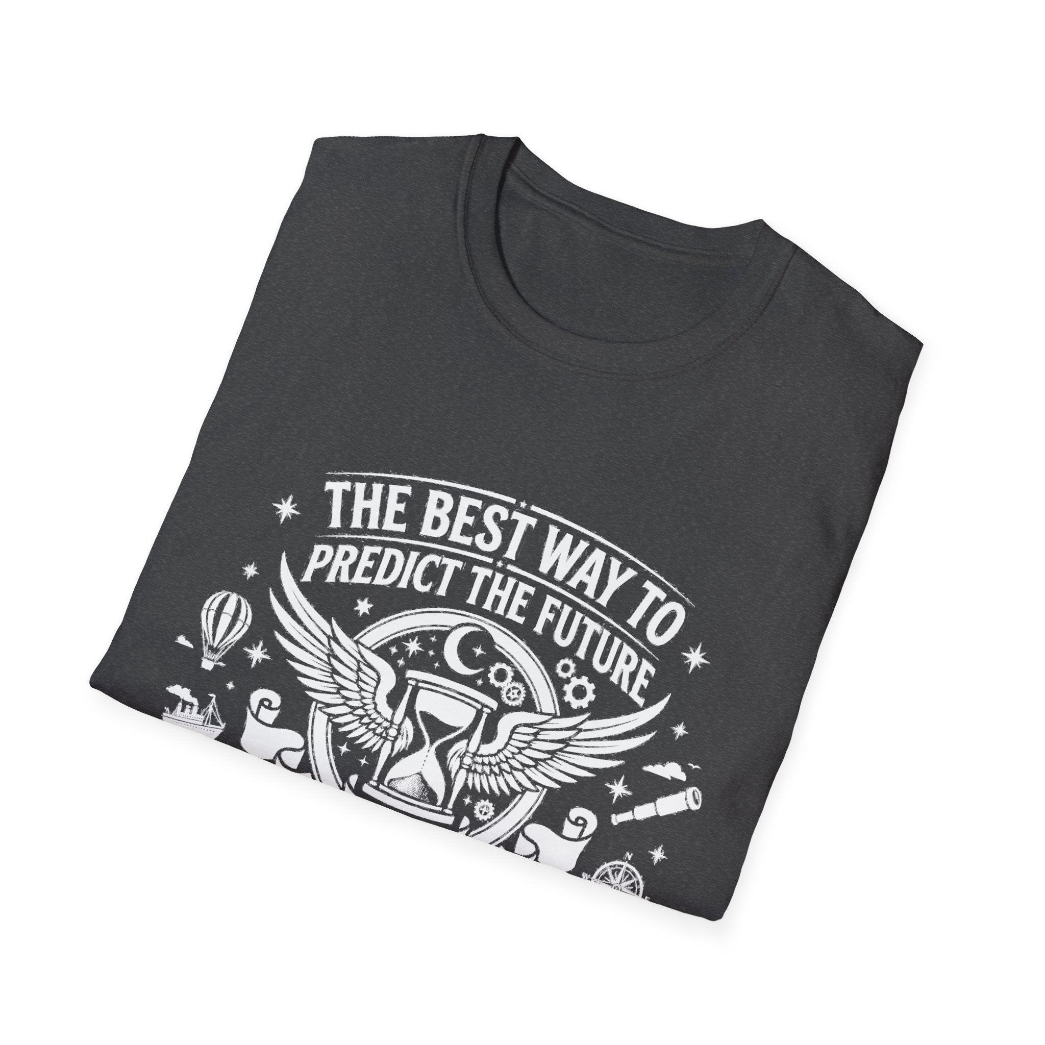 Black Create Your Future tee with “THE BEST WAY TO PREDICT THE FUTURE” typography graphic