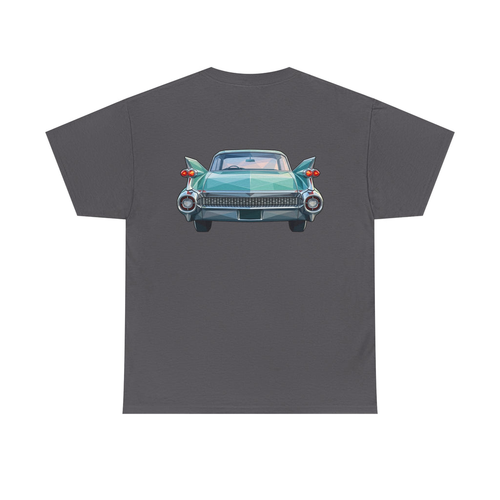 Dark gray t-shirt with teal classic car front illustration