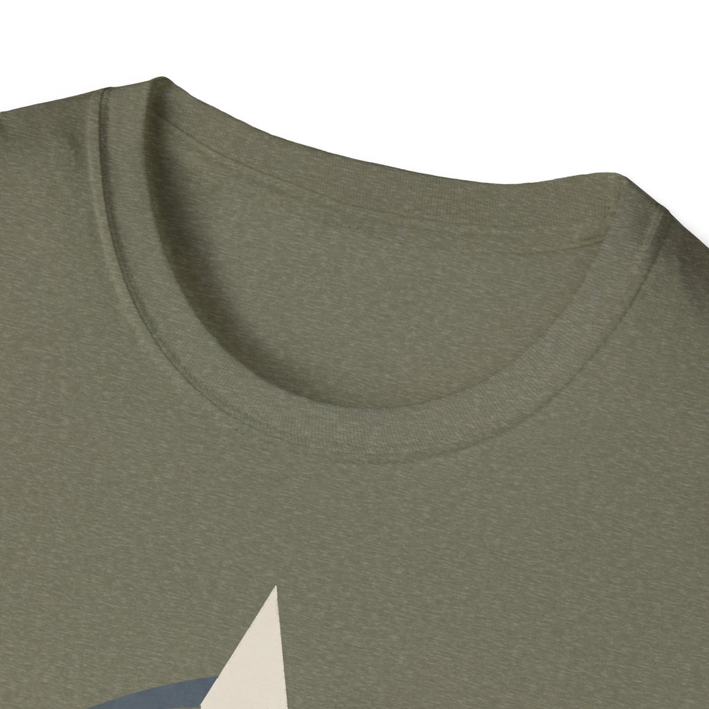 Military green crew-neck T-shirt neckline detail, no visible graphic.