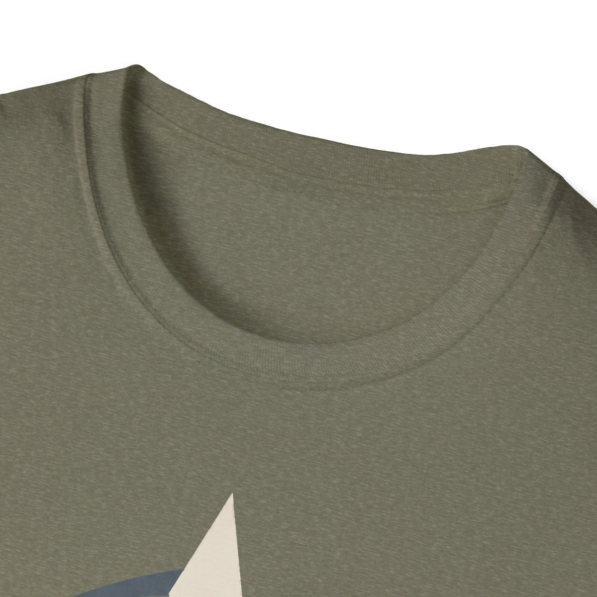 Military green crew-neck T-shirt neckline detail, no visible graphic.