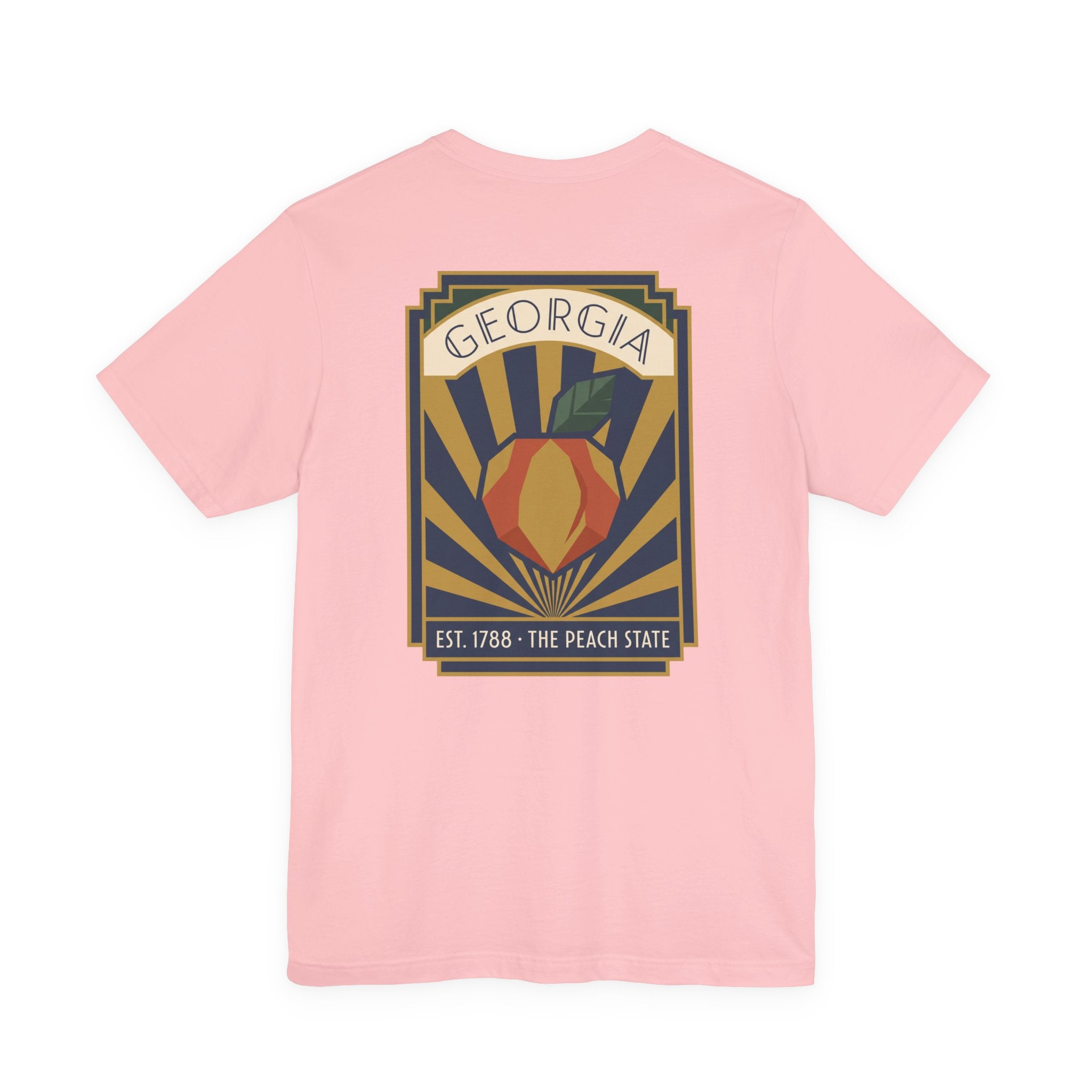 Pink t-shirt with Georgia Art Deco style poster graphic on front