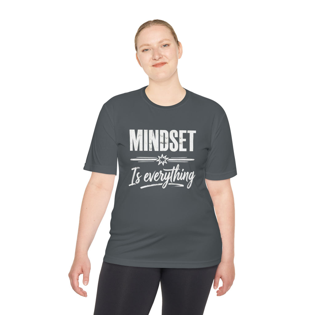 Iron grey T-shirt with “MINDSET” and “Is everything” typography print on front