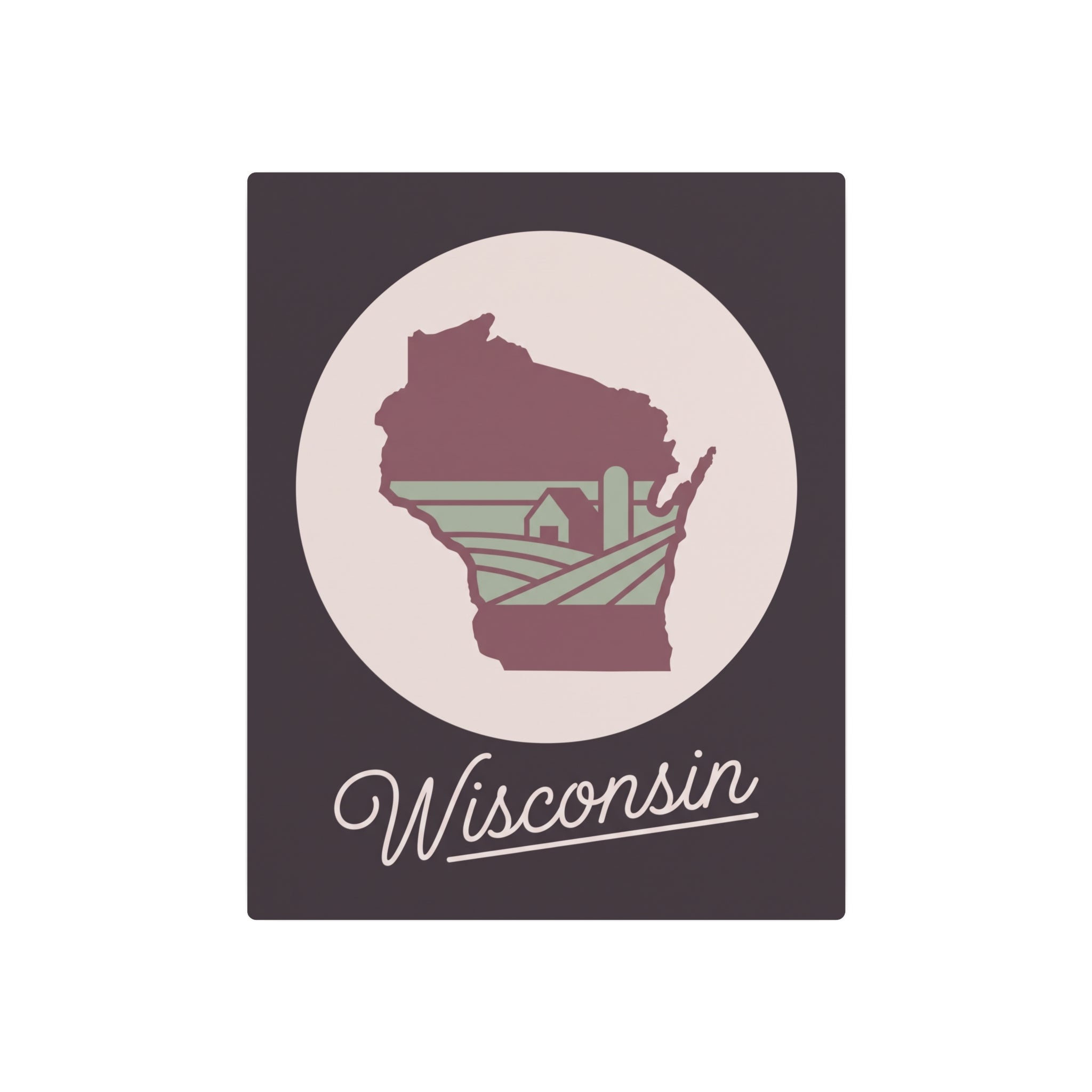 Maroon Wisconsin state silhouette metal wall art sign with circular emblem and “Wisconsin”