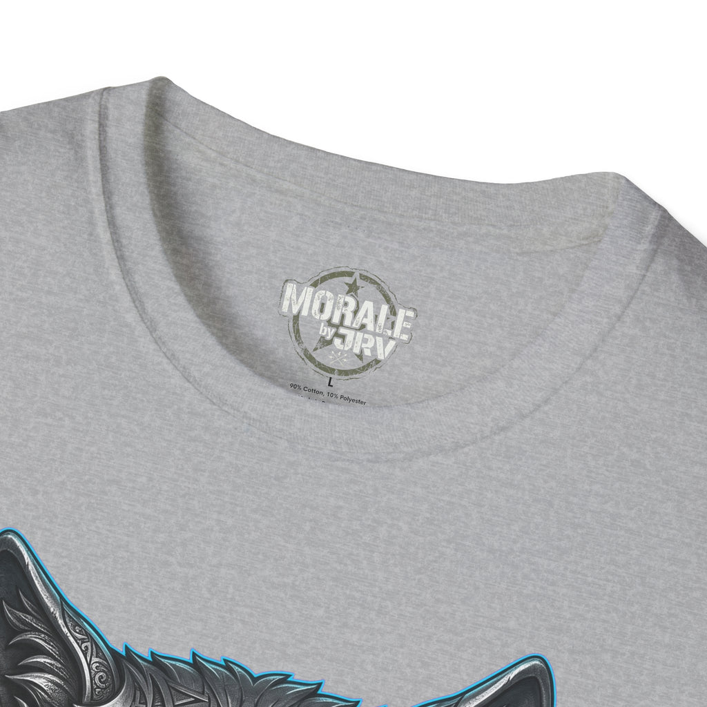 Sport Grey crew-neck T-shirt with partial glowing blue wolf head graphic at bottom