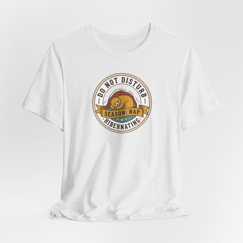 Light grey T-shirt with circular sleeping bear graphic on chest