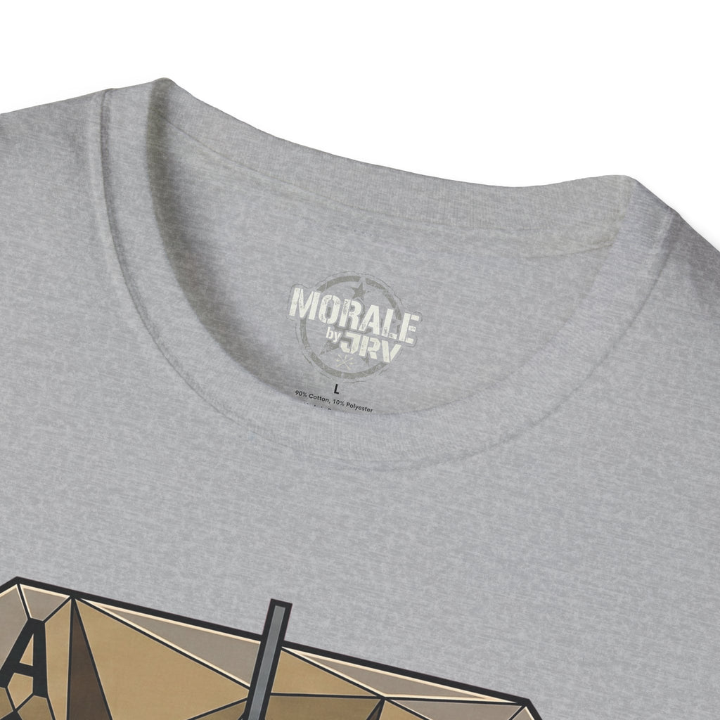Sport Grey T-shirt collar with neck label; top of spade/target print