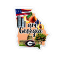 I am Georgia sticker with state outline, peach, flag, and “I am Georgia” text