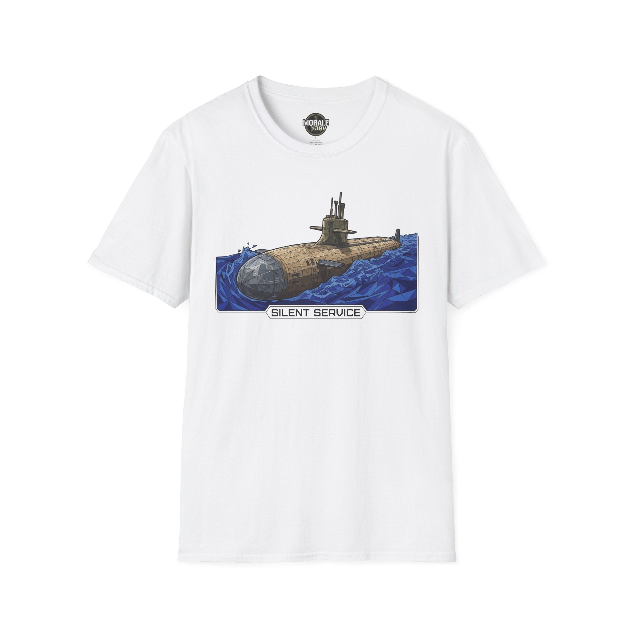 Silent Service T‑shirt in white with submarine graphic and “SILENT SERVICE”
