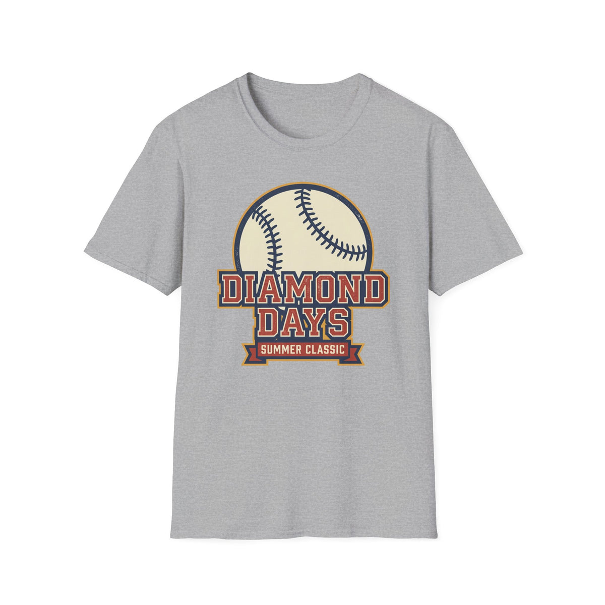Sport grey short-sleeve baseball graphic tee with 'DIAMOND DAYS' emblem and baseballs