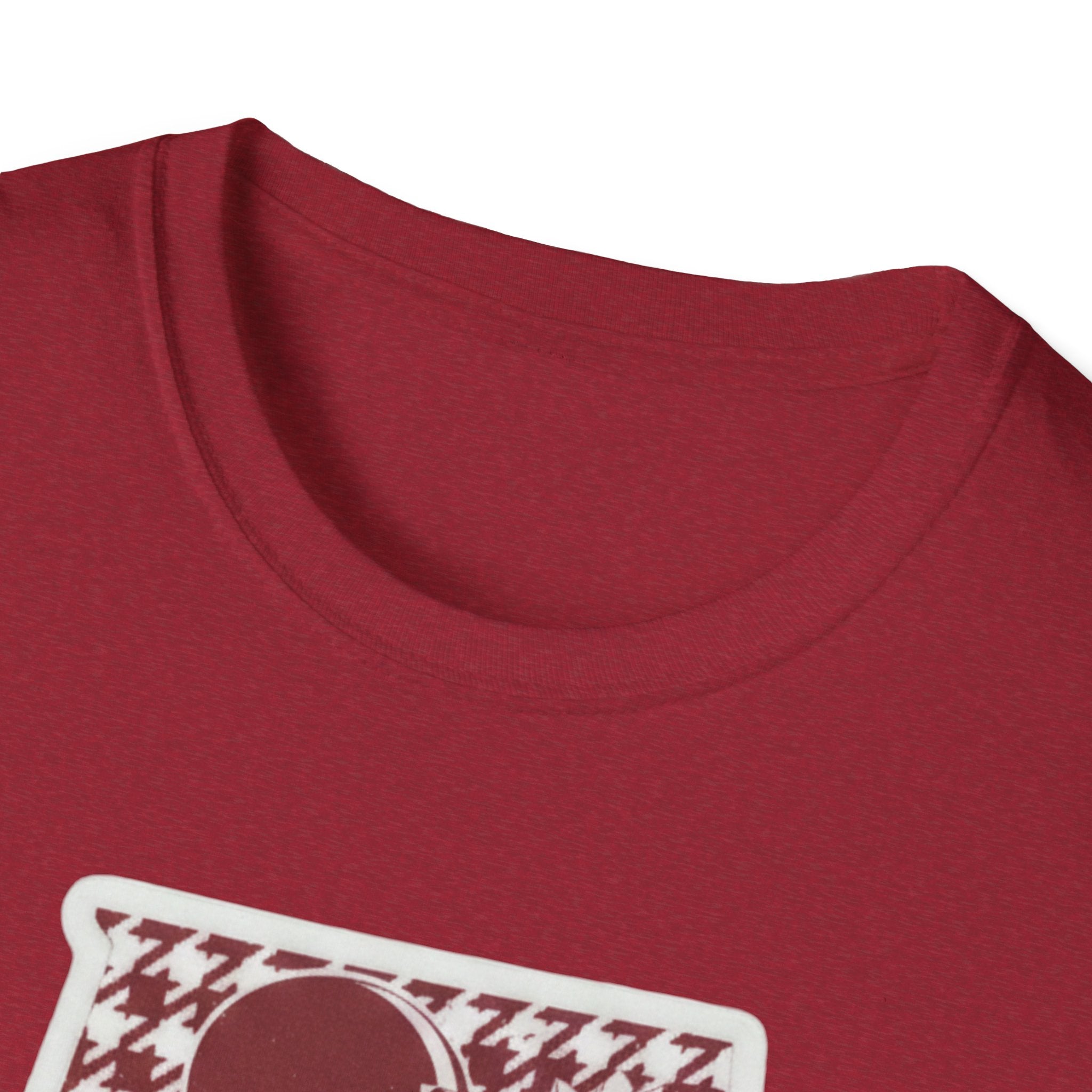 Crimson crew-neck T-shirt neckline and soft fabric texture