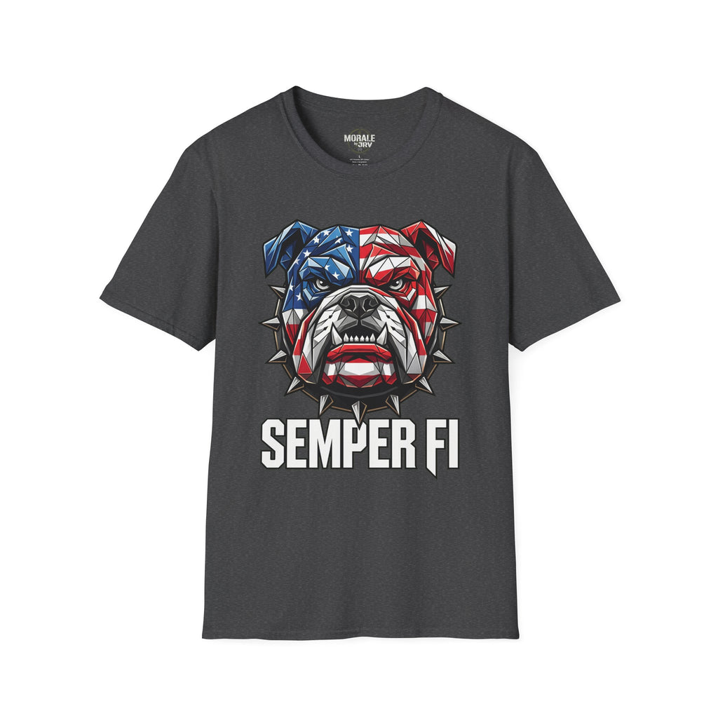 Dark heather Semper Fi bulldog T-shirt with American flag head print