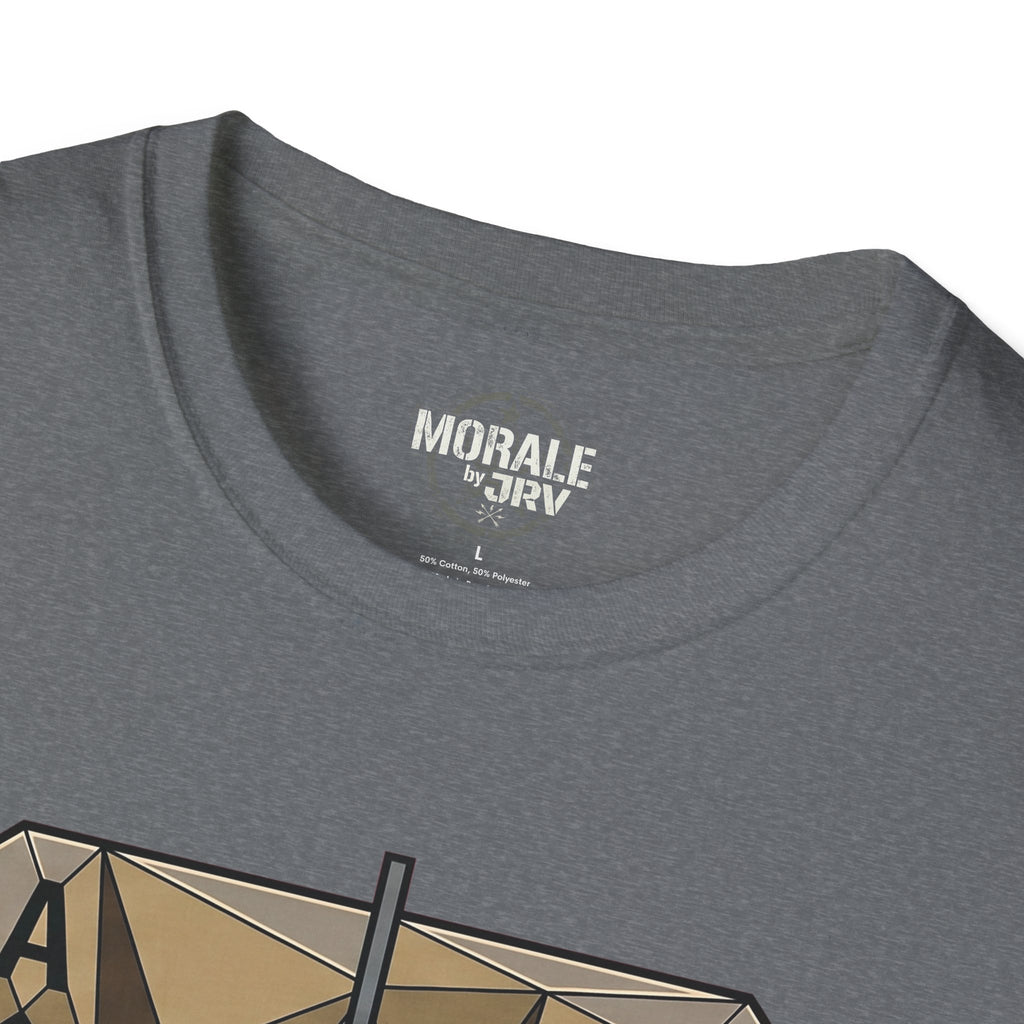 Charcoal heather T-shirt with “MORALE by JTRI” chest logo, crew neck