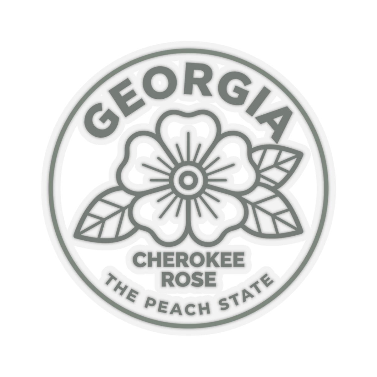 Transparent vinyl circular decal featuring Georgia name, Cherokee Rose, and The Peach State