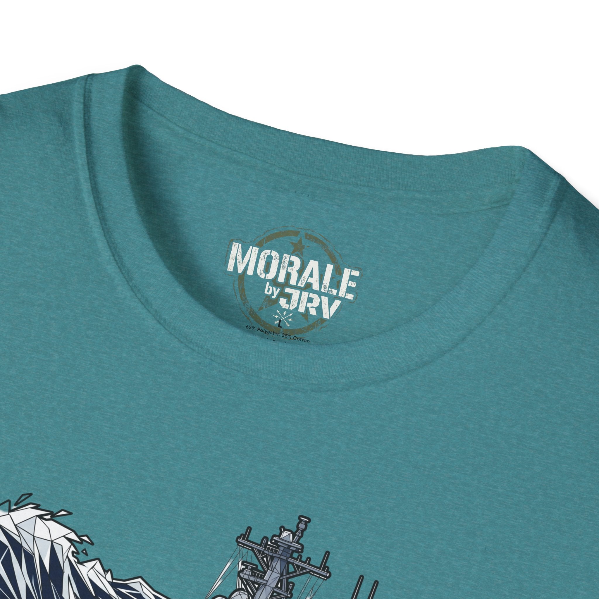 Heather military green T-shirt logo at back neckline