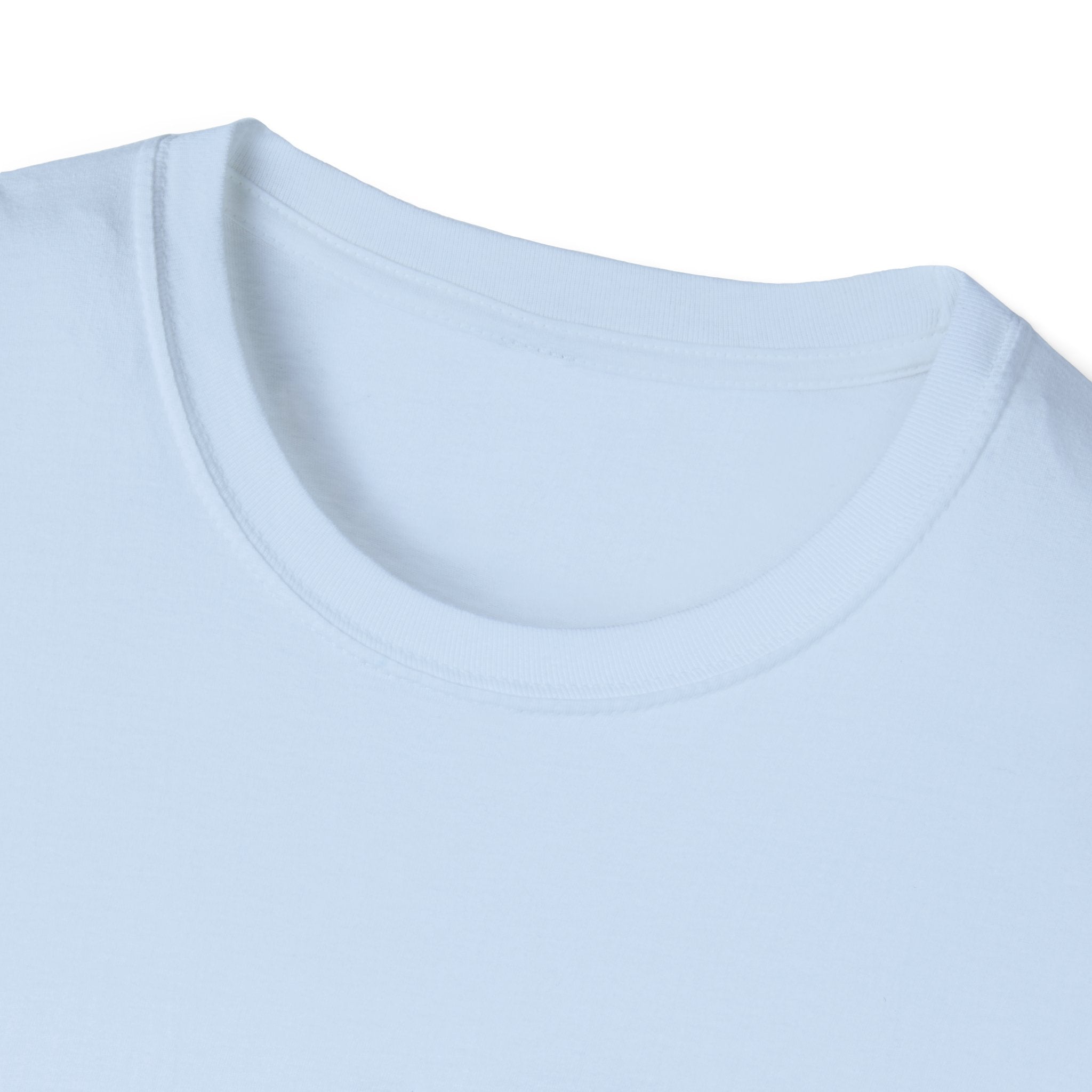 Light blue crewneck T-shirt neckline detail