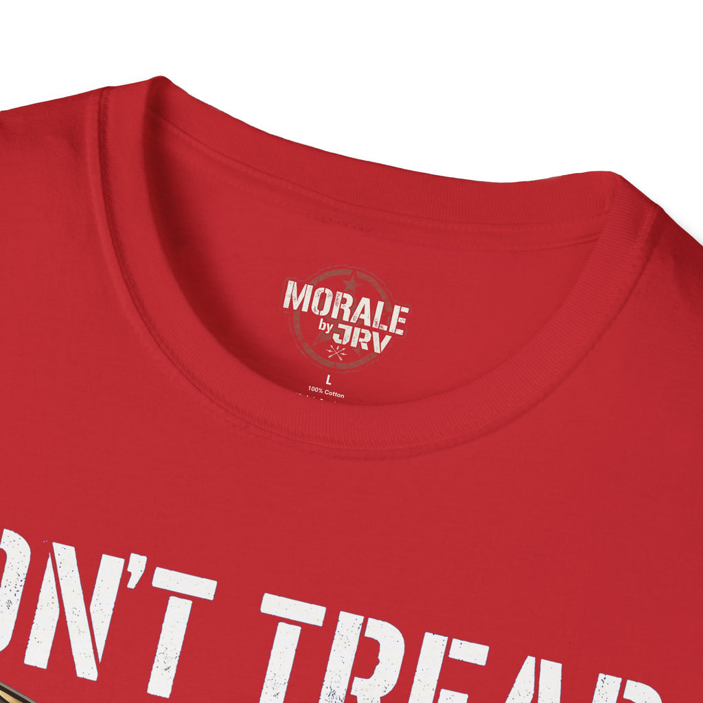 Red T-shirt neckline with small chest logo