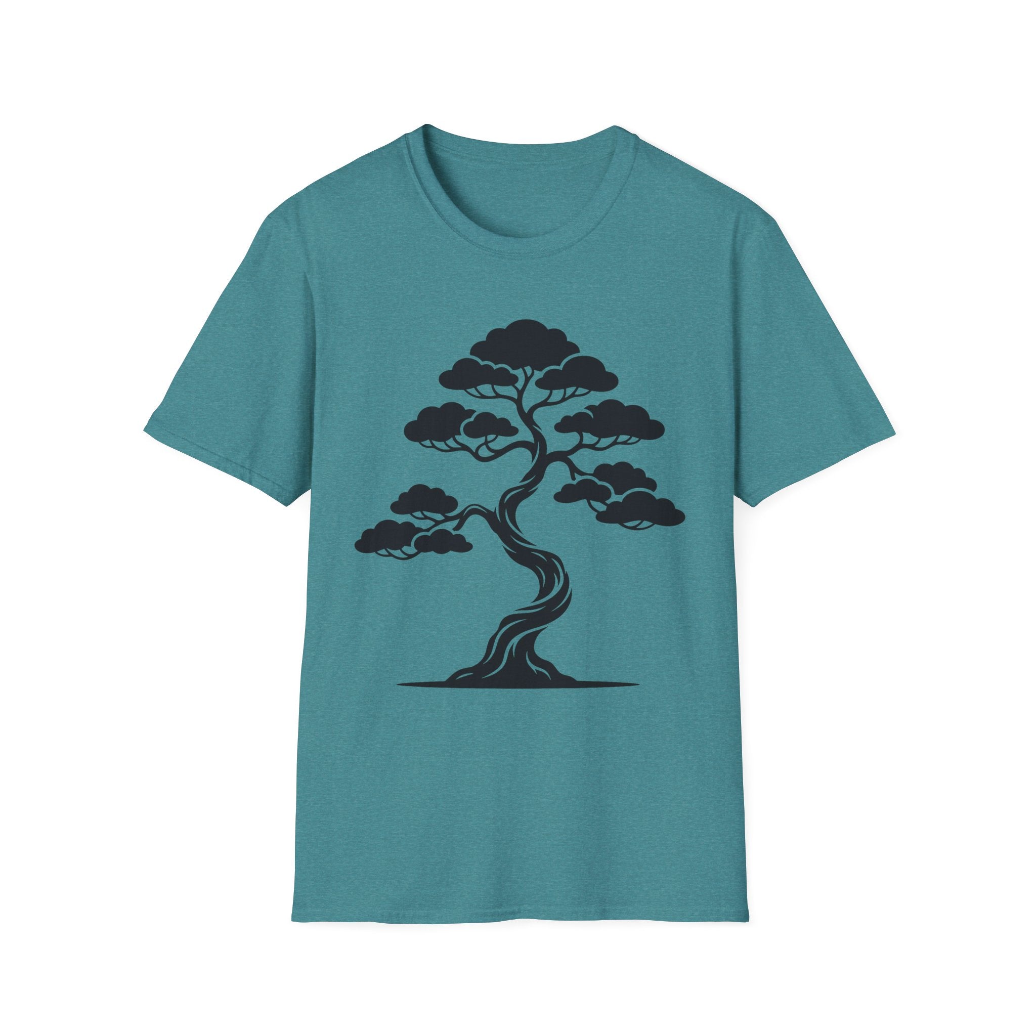 Bonsai tree T-shirt in teal with black tree graphic