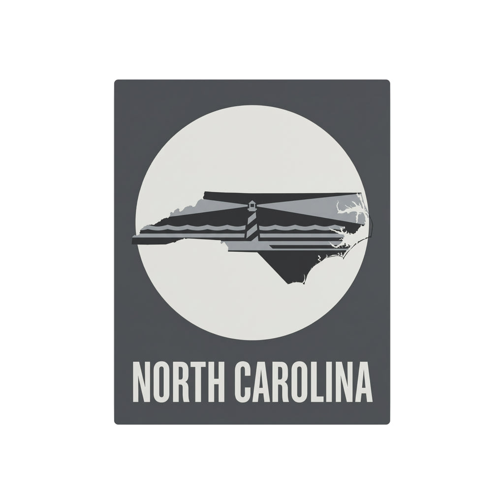 Square metal wall sign showing North Carolina lighthouse silhouette and “NORTH CAROLINA”