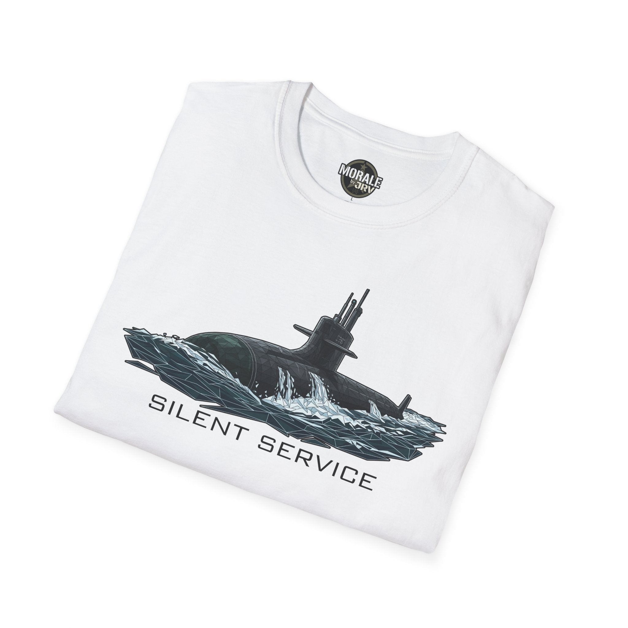 Silent Service T-shirt, white: submarine graphic with “SILENT SERVICE” text