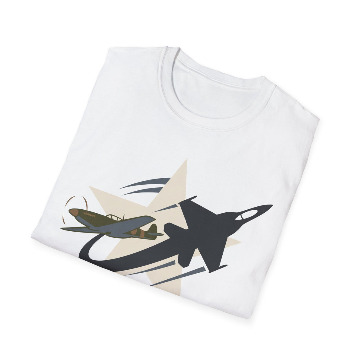 White aviation T-shirt with jet-and-star graphic on front