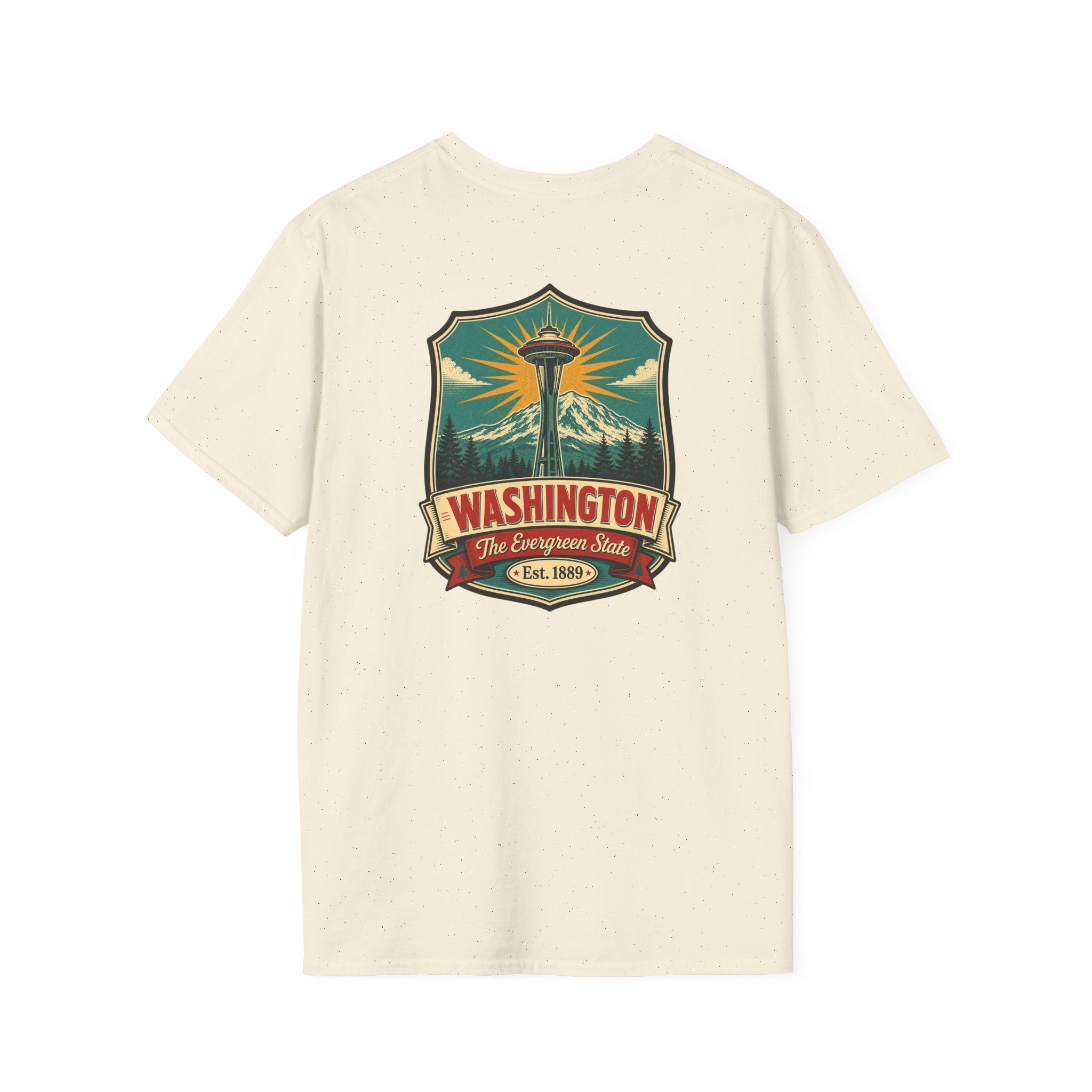 Natural color T-shirt with Washington lighthouse graphic on front