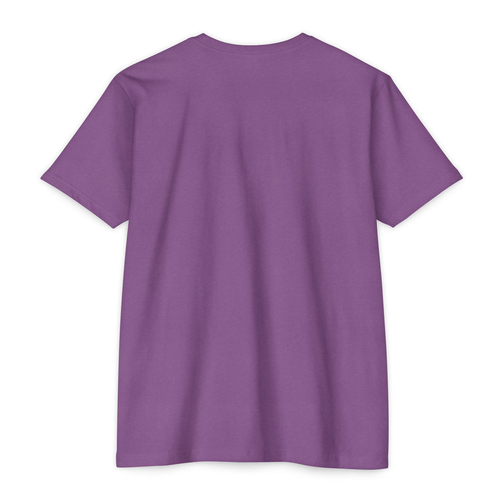 Purple unisex T-shirt with short sleeves and crew neck, plain front.