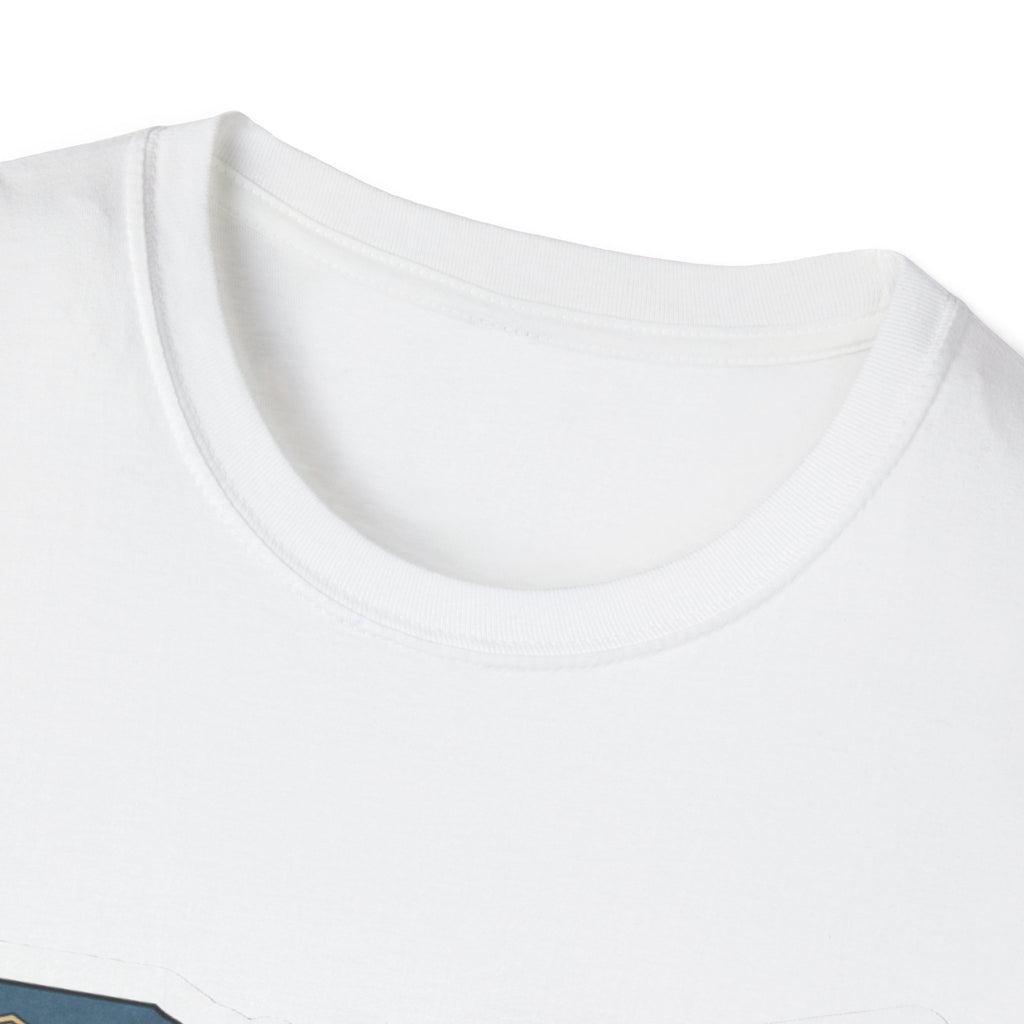 White T-shirt neckline close-up with ribbed crew neck collar seam
