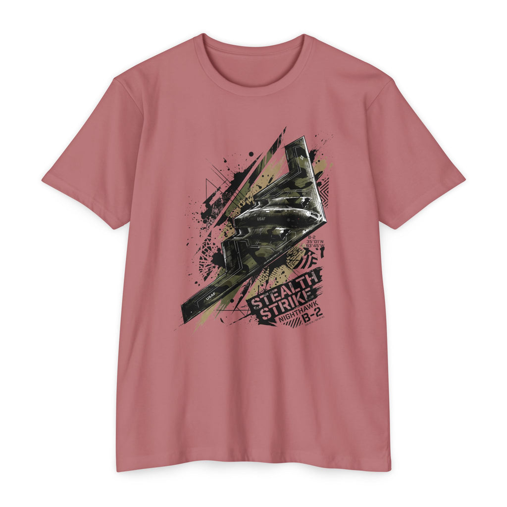 Rose bomber T-shirt with B-2 aircraft graphic on front