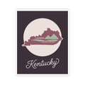 Kentucky silhouette vinyl sticker with mauve Kentucky shape, green bridge accents, and cursive Kentucky