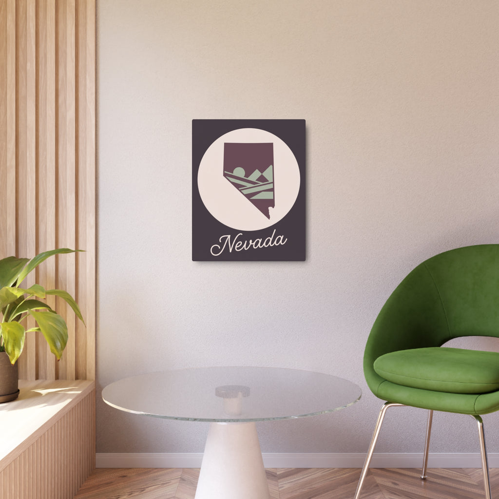 Nevada state metal wall art sign on wall with mauve silhouette and Nevada script