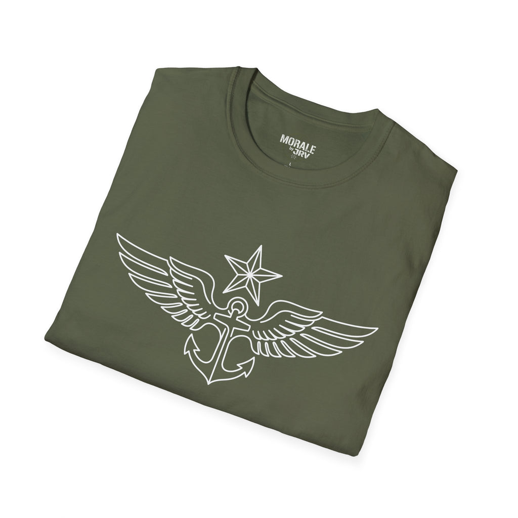 Military green t-shirt with winged anchor star emblem graphic on the chest