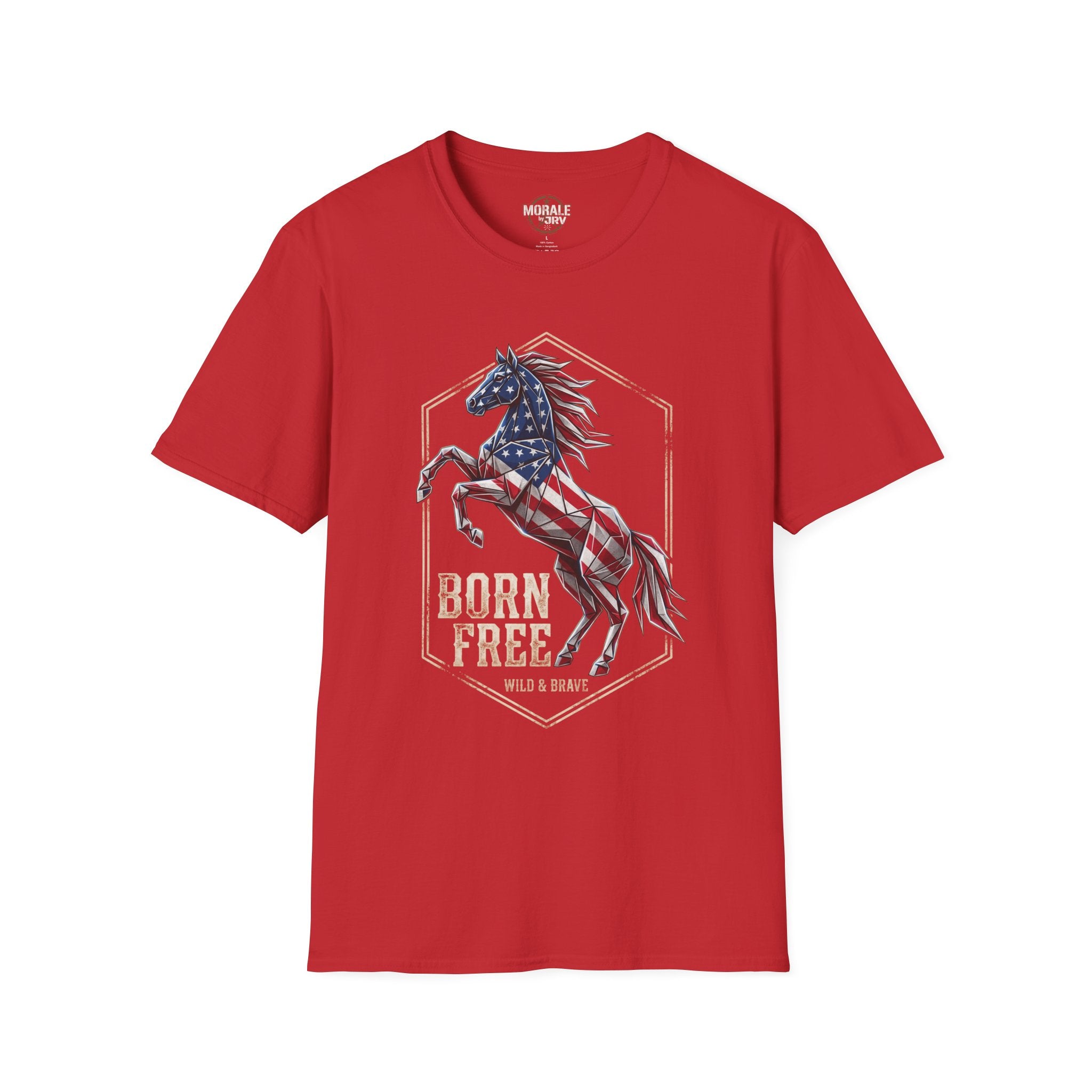American flag horse T-shirt, red with "Born Free" horse graphic