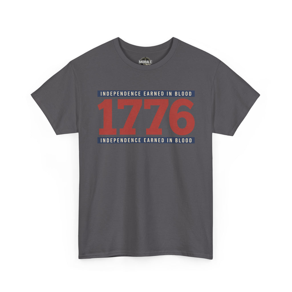 Charcoal gray T-shirt with 1776 graphic and patriotic text on chest