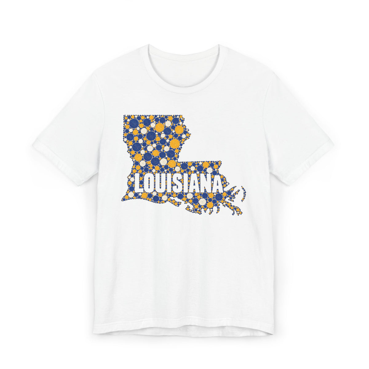 Louisiana State Shape Floral T-Shirt | Blue and Gold Louisiana Outline Graphic Tee