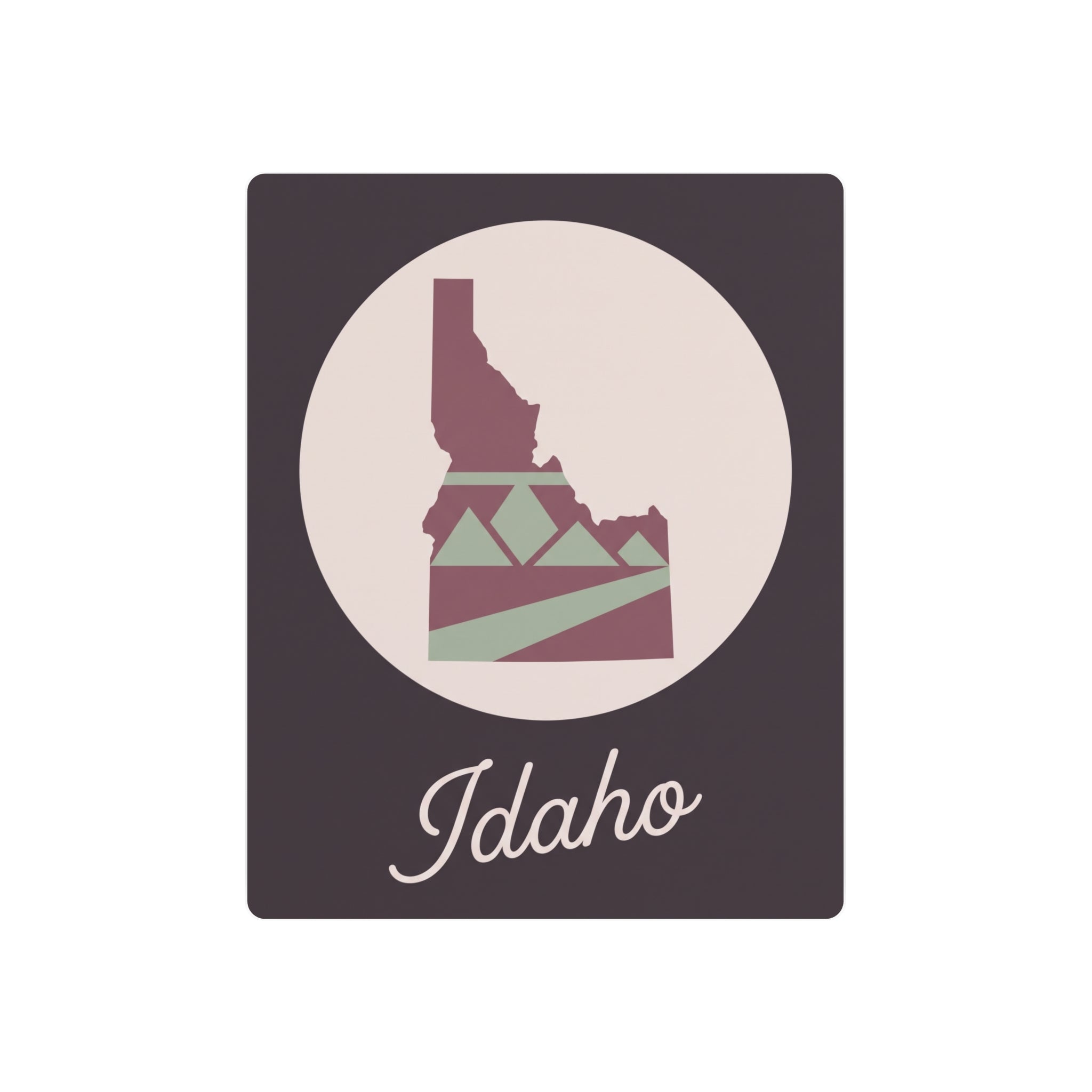 Idaho State silhouette metal wall art with mauve and sage design and Idaho script