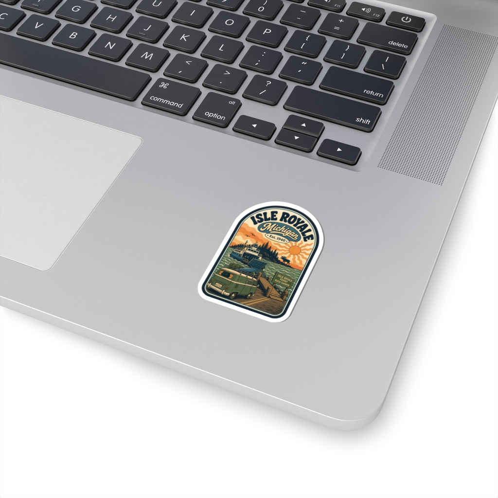 Isle Royale National Park kiss-cut sticker with rounded border and landscape logo