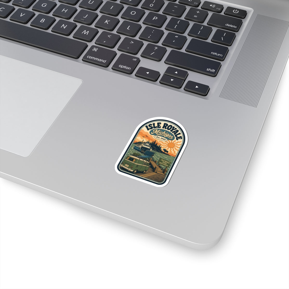 Isle Royale National Park kiss-cut sticker with rounded border and landscape logo