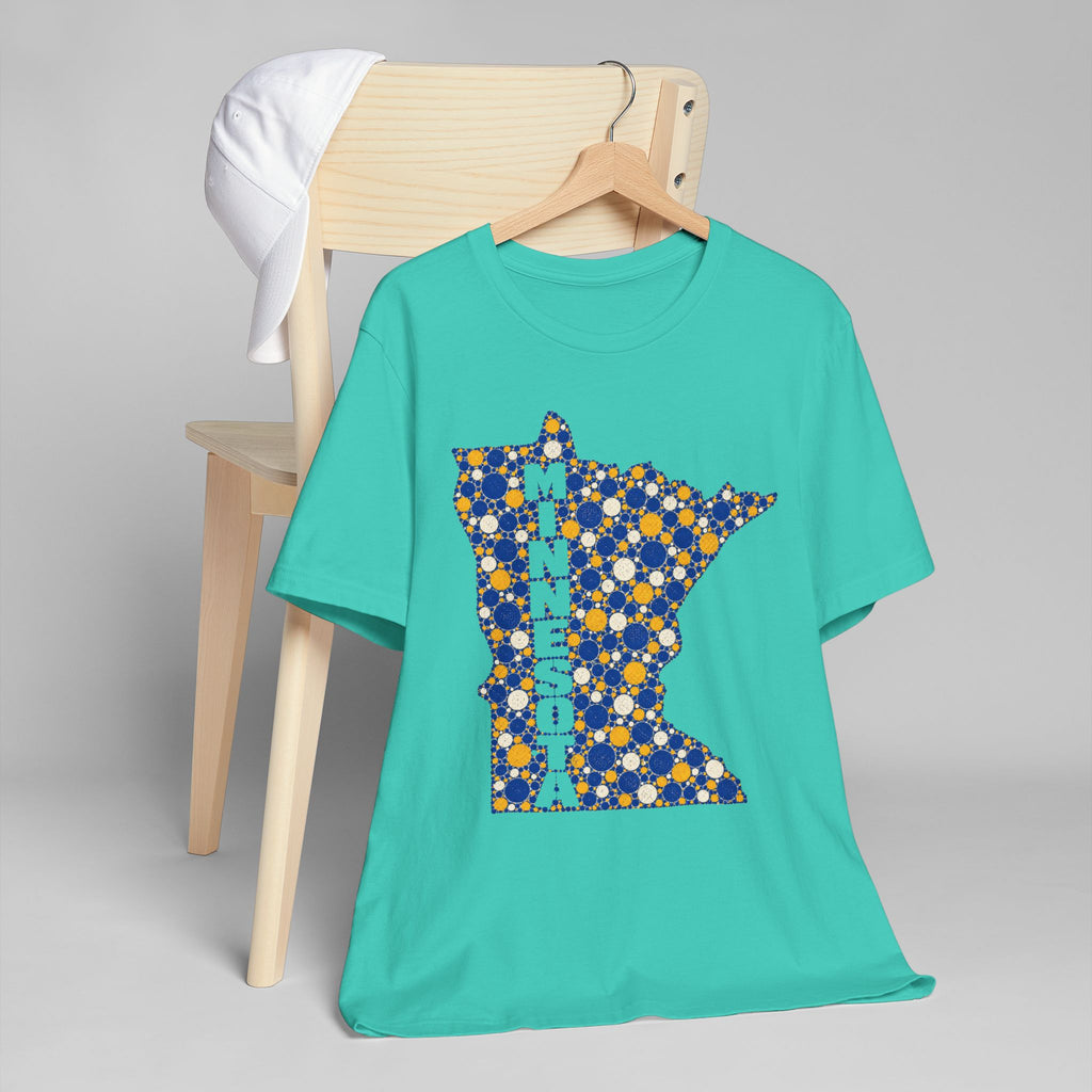 Minnesota State Floral Pattern T-Shirt | Blue and Gold Minnesota Map Graphic Tee