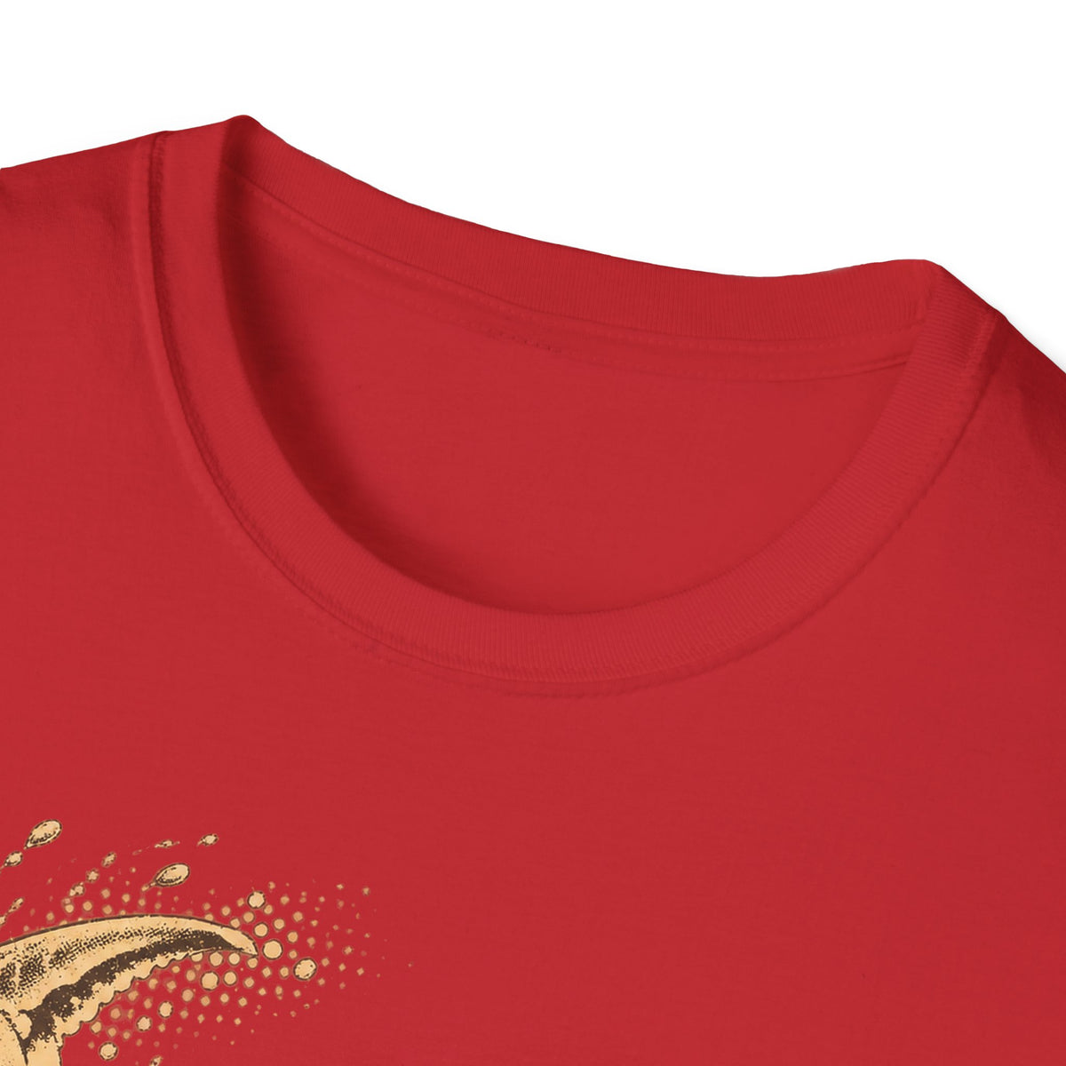 Red crew-neck t-shirt with partial vintage crab graphic near the hem