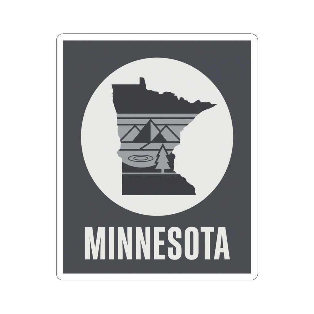 Minnesota state silhouette kiss-cut sticker with “MINNESOTA” wordmark at bottom