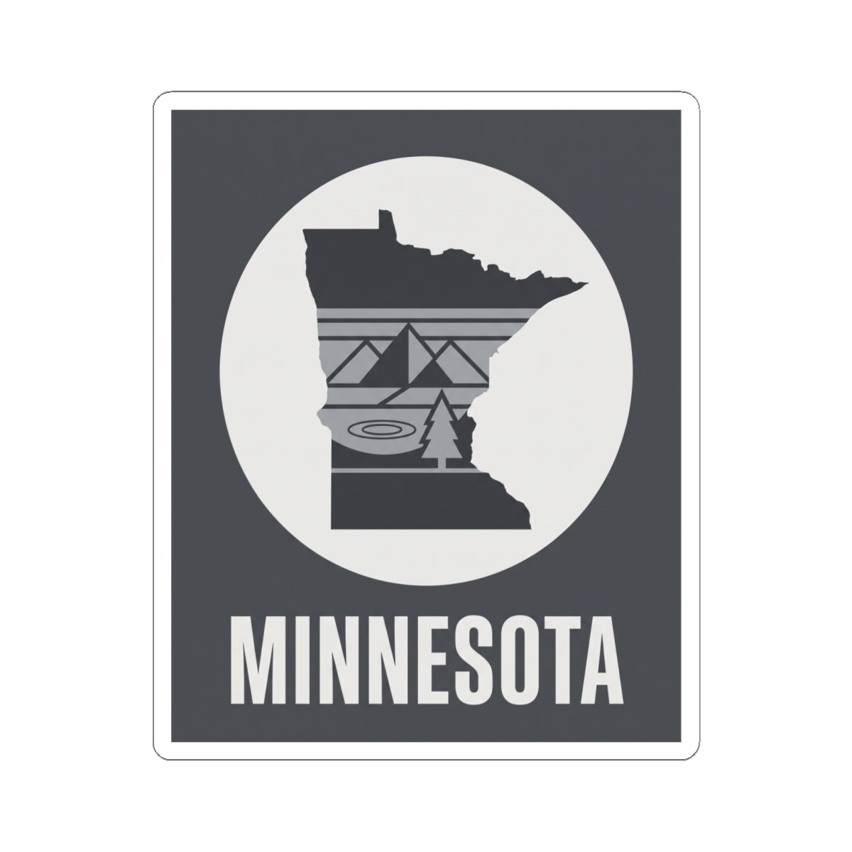 Minnesota state silhouette kiss-cut sticker with “MINNESOTA” wordmark at bottom
