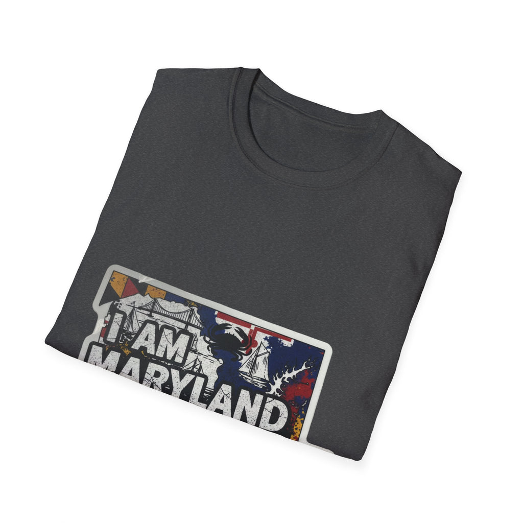 Dark heather T-shirt with I AM MARYLAND front graphic panel