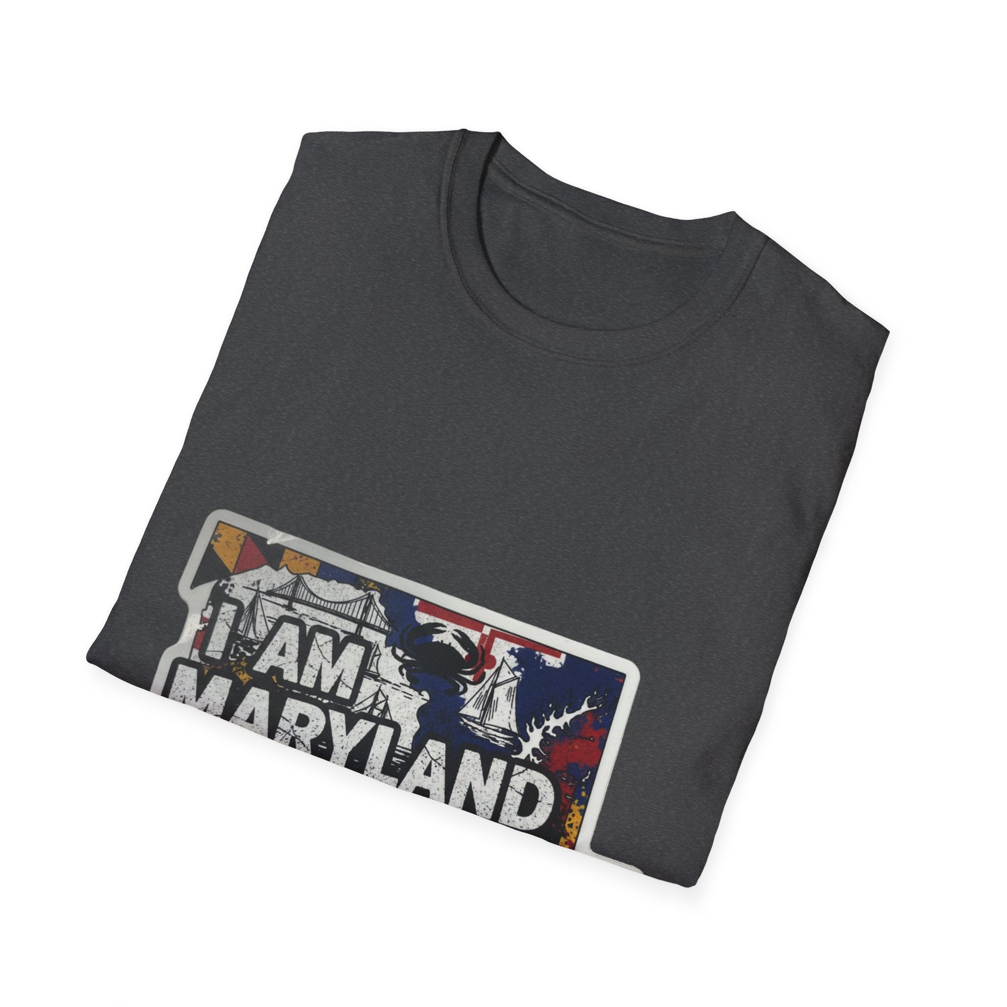 Dark heather T-shirt with I AM MARYLAND front graphic panel