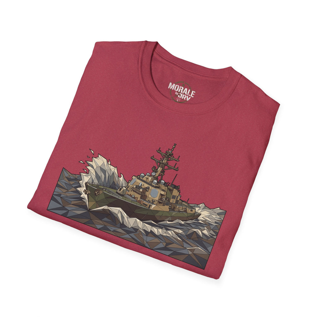Maroon Coast Guard cutter T-shirt with large ship graphic front print