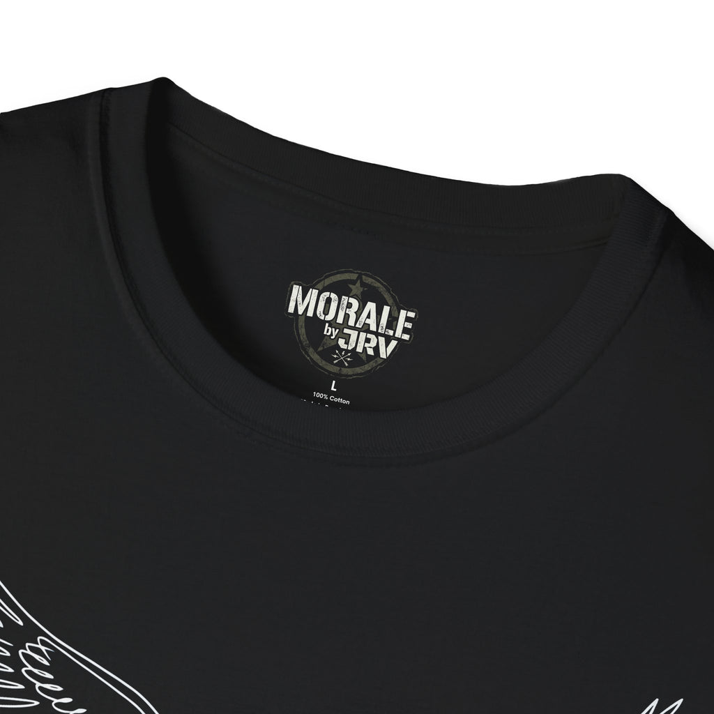 Charcoal T-Shirt with small eagle-line graphic near the collar on the chest