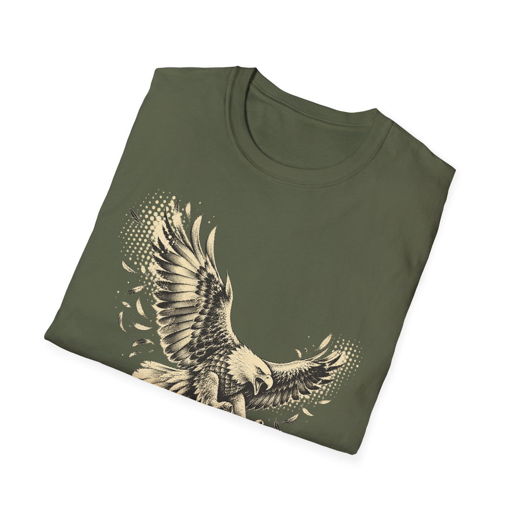 Olive green eagle graphic t-shirt with front soaring bird wings print