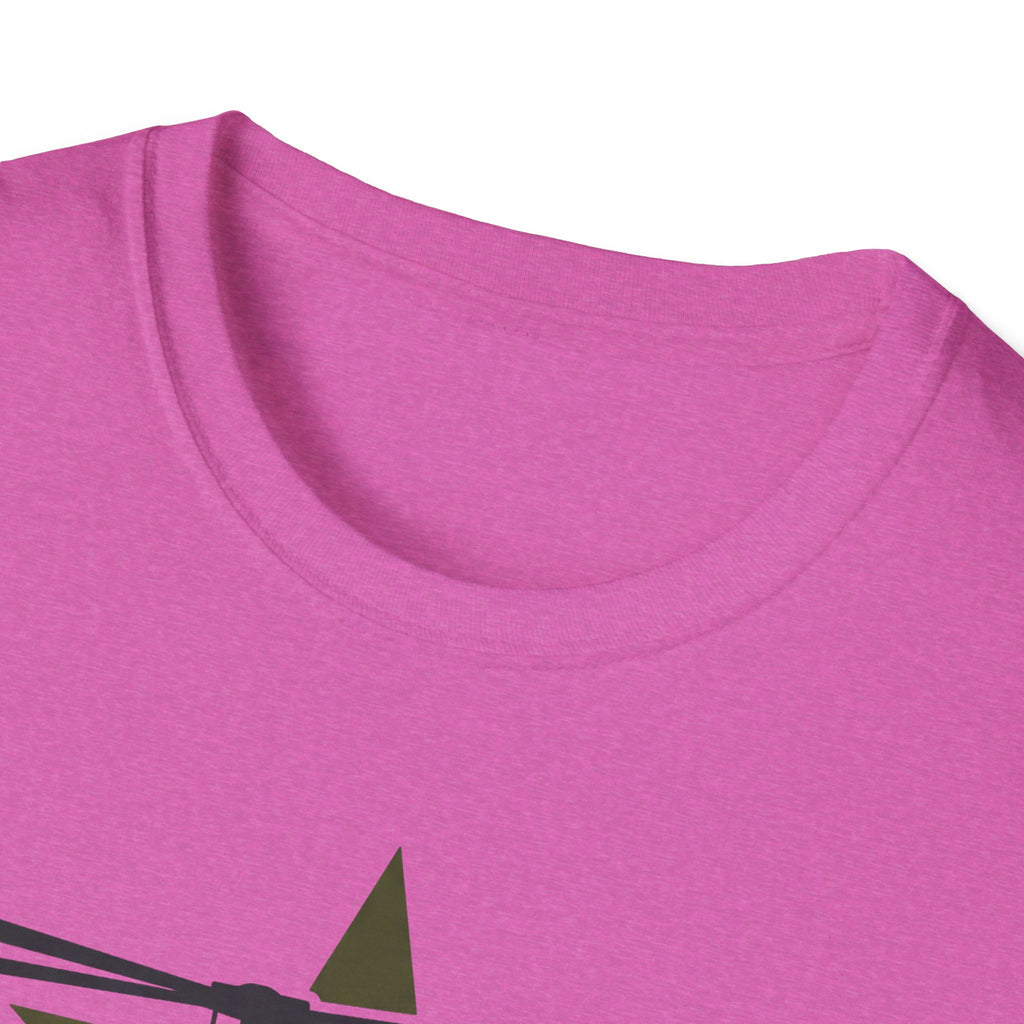 Bright pink crewneck t-shirt neckline, no visible graphic