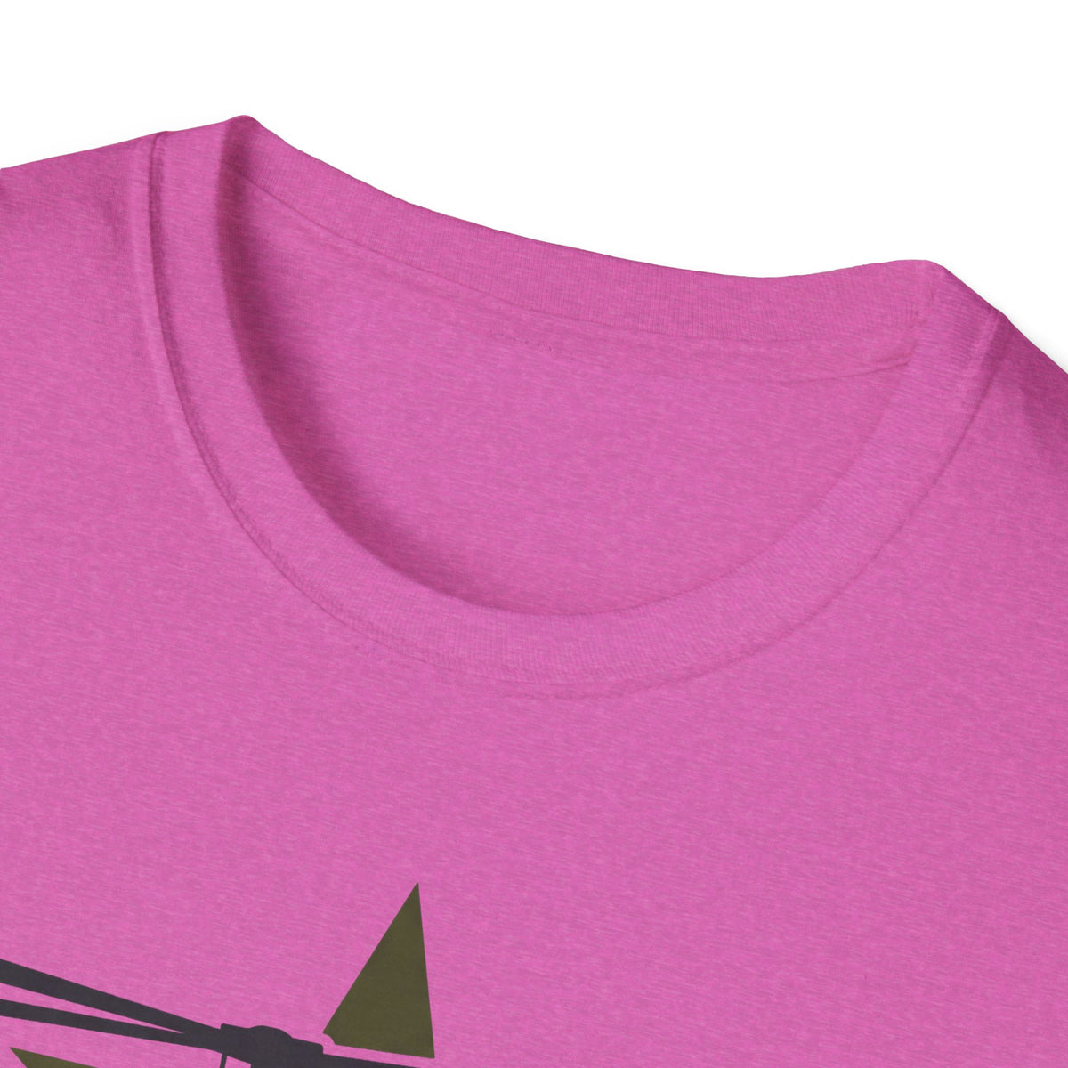 Bright pink crewneck t-shirt neckline, no visible graphic