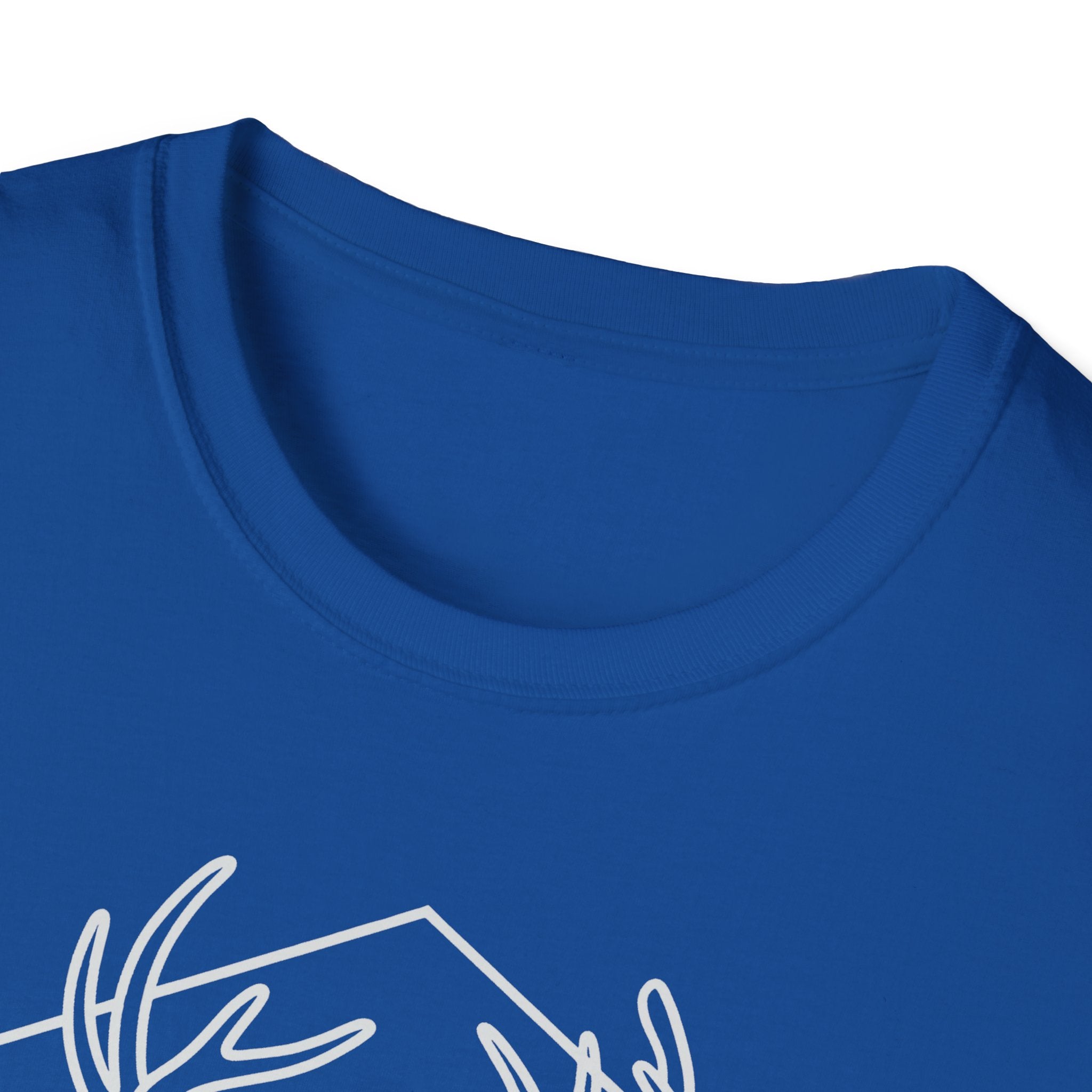 Royal blue T-shirt neckline close-up